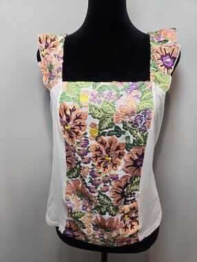 Tiny Anthropologie Marin Floral Tank Women's Medium Embroidered Flower Boho Chic